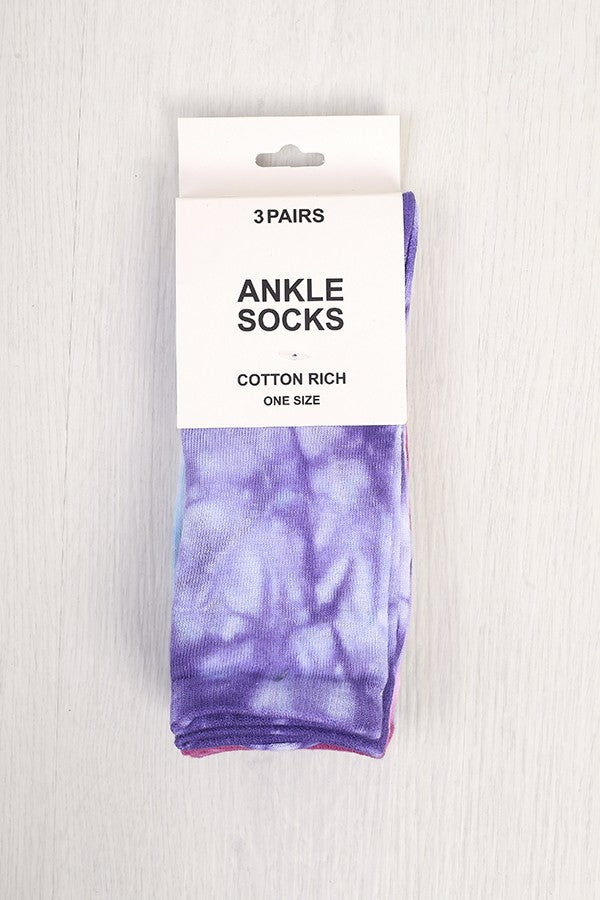 Pastel Marble Look Tie Dye Three Pack Socks