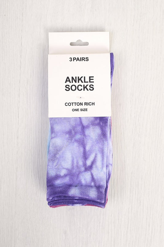 Pastel Marble Look Tie Dye Three Pack Socks