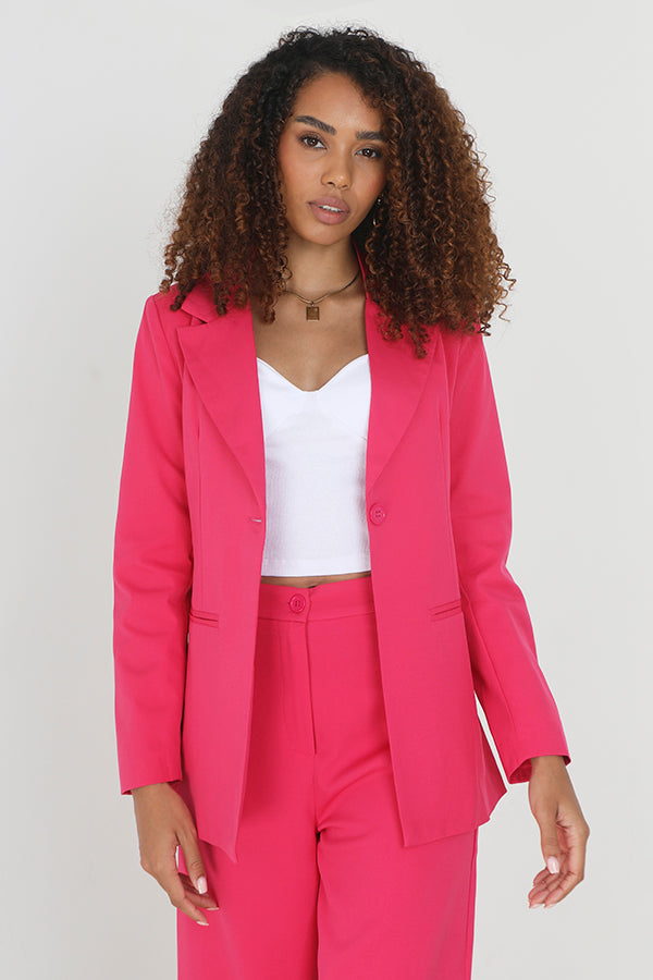 Pink Button Fastened Long Sleeve Tailored Blazer