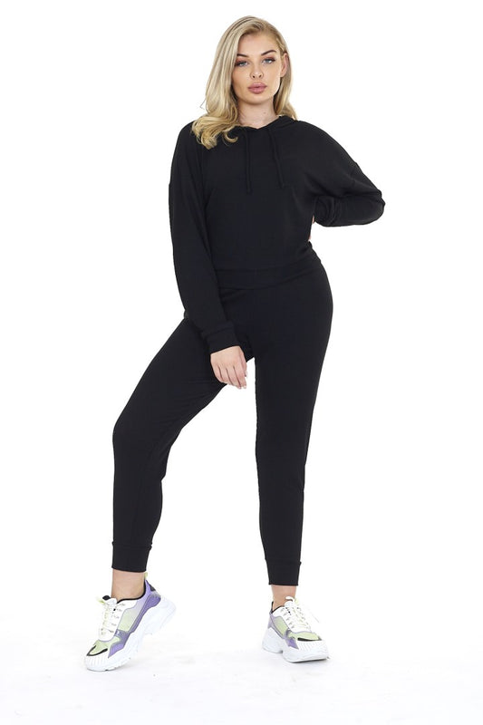 Plain Ribbed Skinny Cuffed Trousers