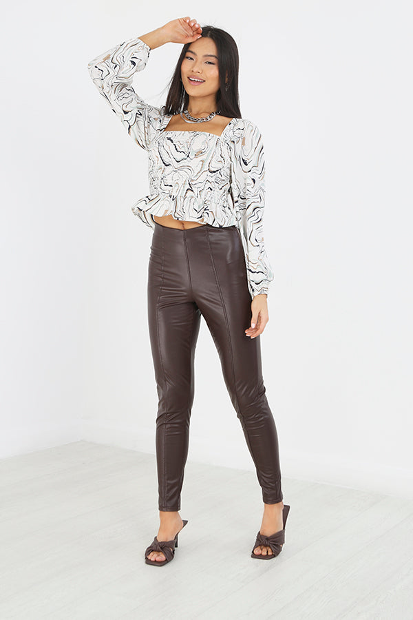Dark Chocolate Skinny Fit Faux Leather Trousers
