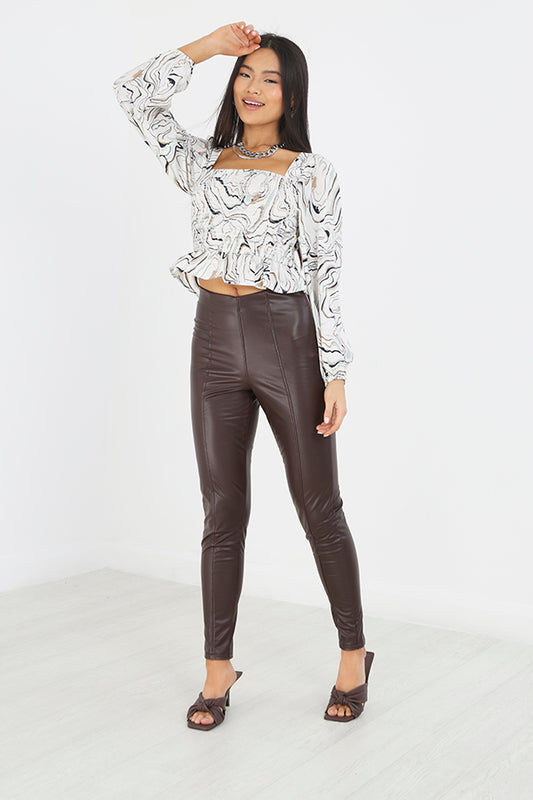 Dark Chocolate Skinny Fit Faux Leather Trousers
