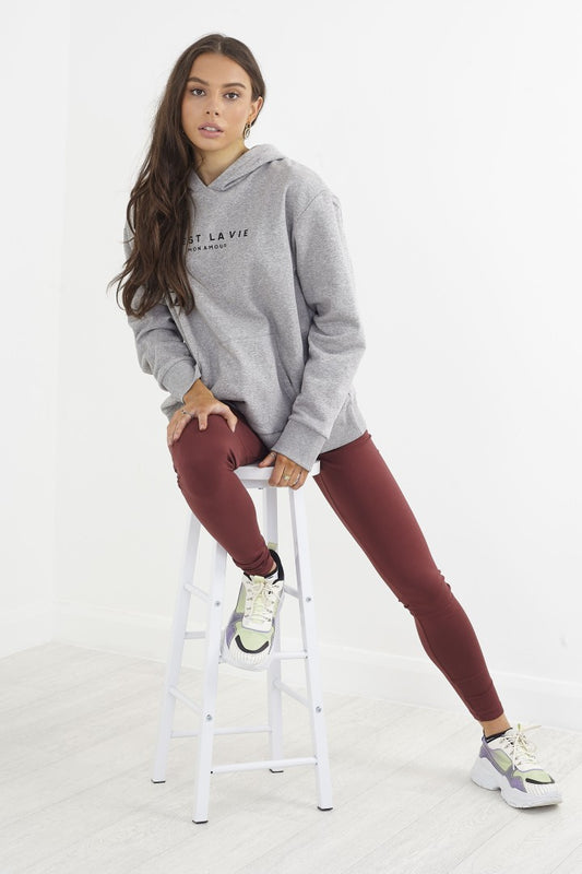 Plain Burgundy Marl Stretchy Leggings