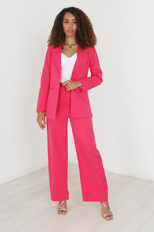 Pink High Waisted Wide Leg Tailored Trousers
