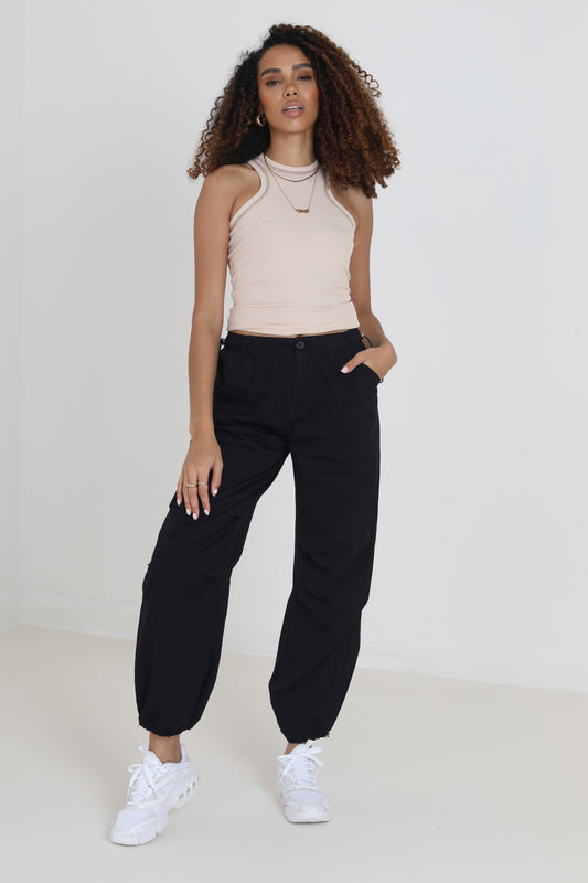 Black Utility Parachute Cargo Trousers