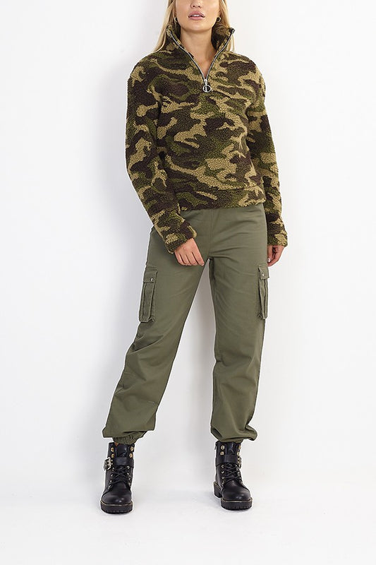 Pocket Detail Elasticated Khaki Cargo Pants