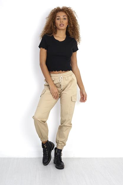 Sand Pocket Detail Elasticated Cargo Pants