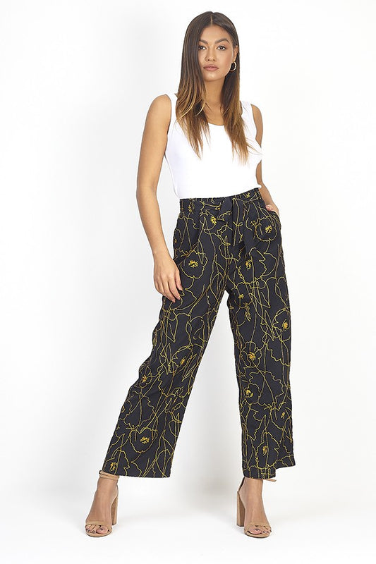 Abstract Floral Print Wide Leg Palazzo Trousers