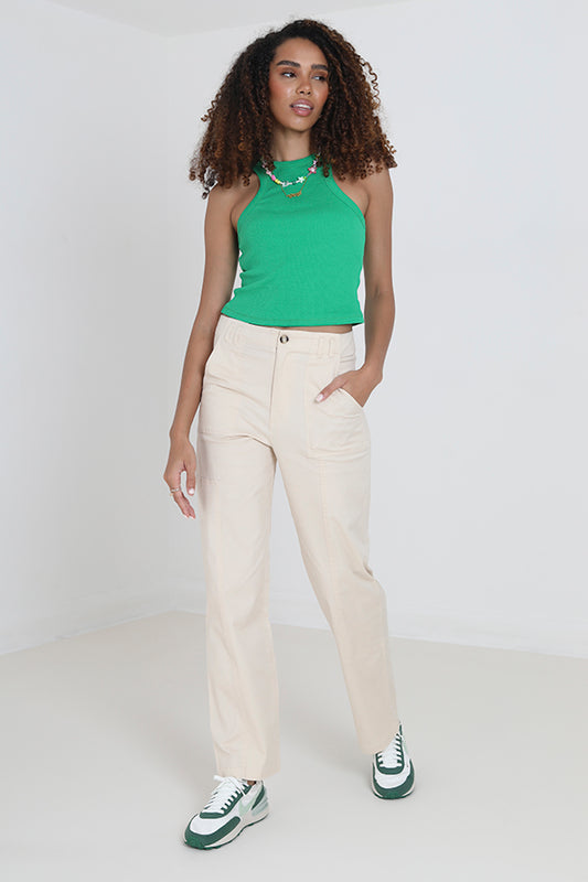 Cream Full Length Utility Cargo Trousers