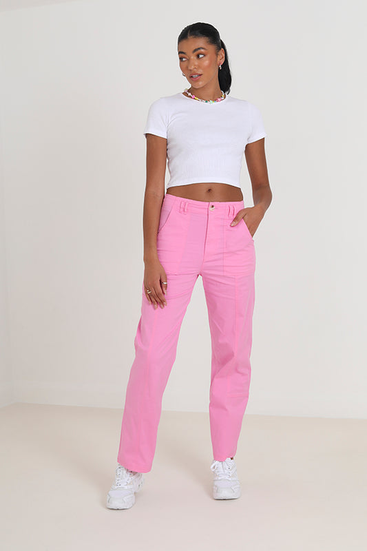 Pink Full Length Utility Cargo Trousers