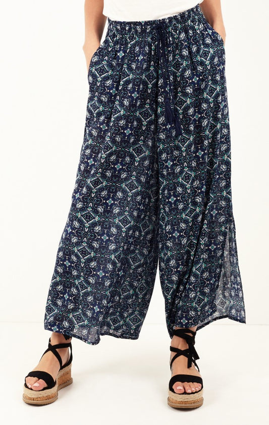 Peacock Tile Print Wide Leg Trousers