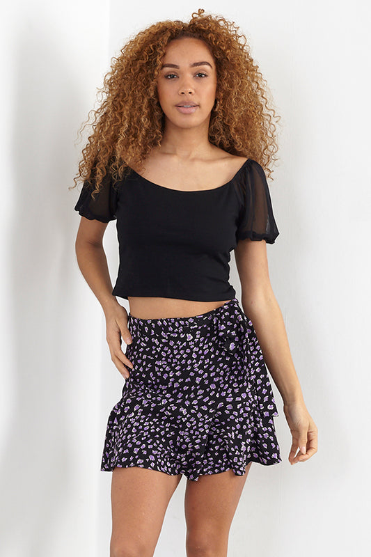Short Mesh Puff Sleeve T-Shirt