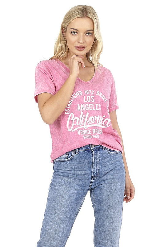 California Print V-Neck T-Shirt