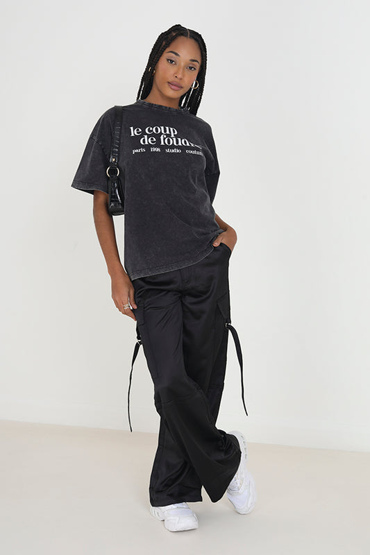Relaxed Fit Acid Wash Graphic Print T-Shirt