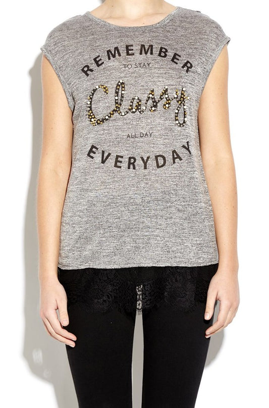 Lucy Lace Trim Back Printed T-Shirt