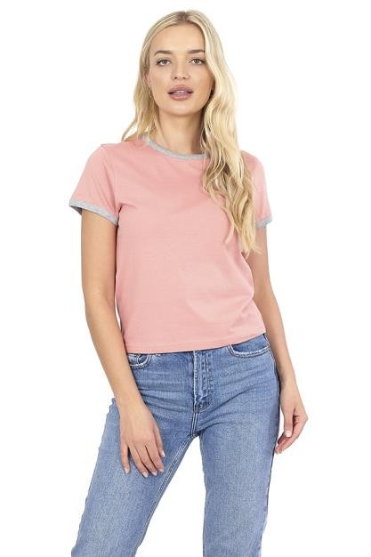 Coral And Grey Marl Contrast Short Sleeve T-Shirt