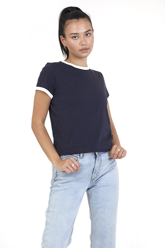 Contrast Colour Rib Trim Short Sleeve T-Shirt
