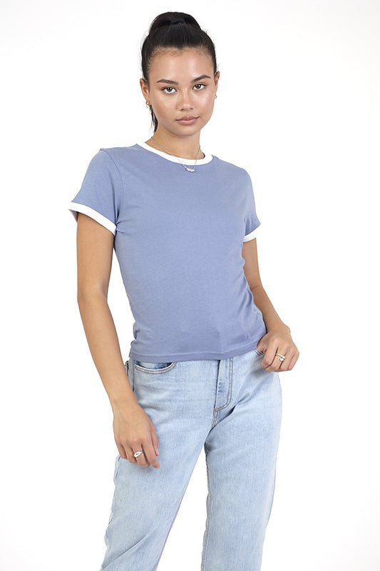 Contrast Trim Crew Neck Short Sleeve T-Shirt