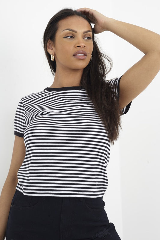 Stripey Short Sleeve Crew Neck Yarn Dyed T-Shirt