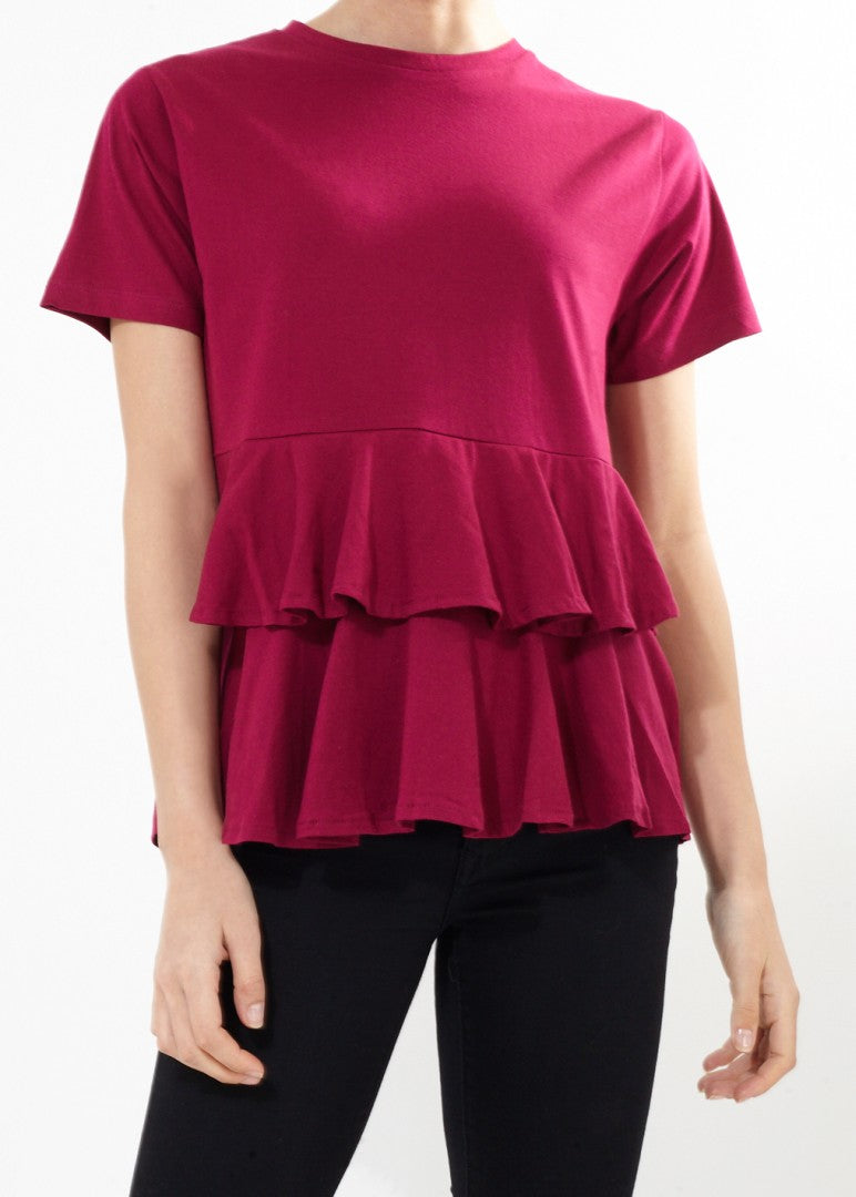 Ruffled Peplum Hem Boxy Fit T-Shirt