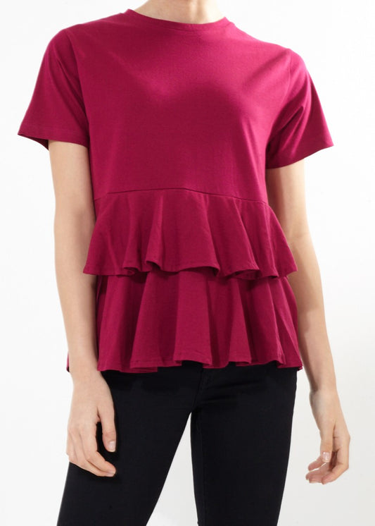 Ruffled Peplum Hem Boxy Fit T-Shirt