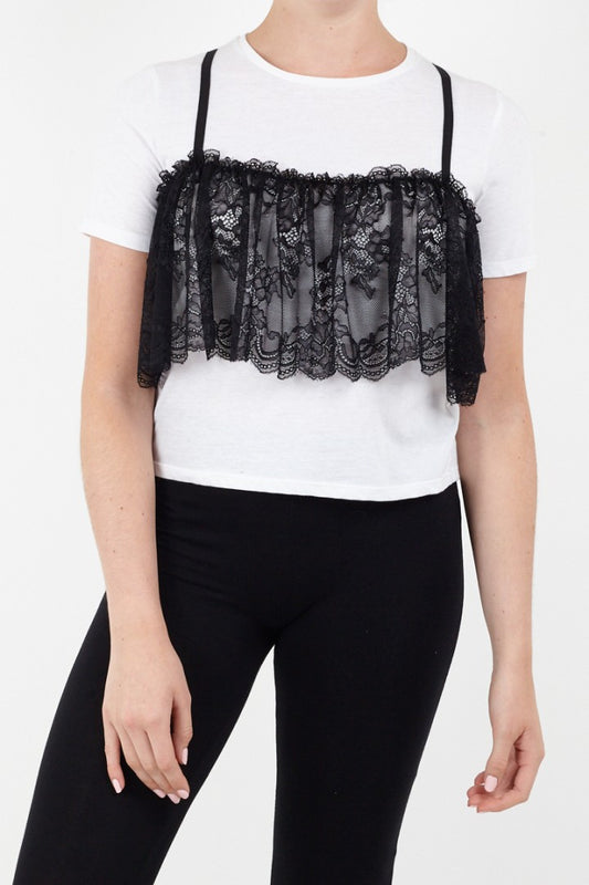 Cami Tee Lace Layer Short Sleeve T-Shirt