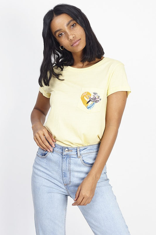Flamingo Embroidered Pocket Detail T-Shirt