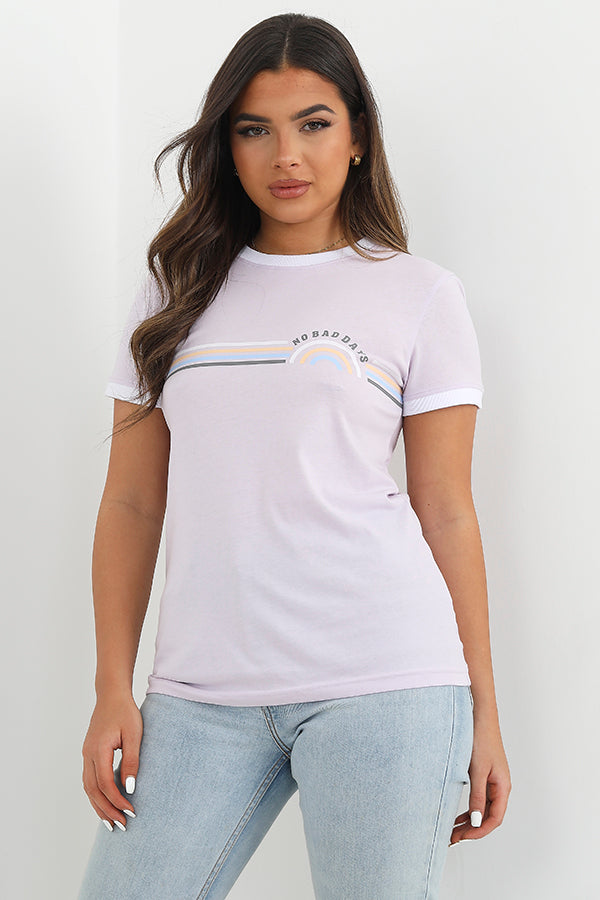 No Bad Days Print Crew Neck Ringer T-Shirt