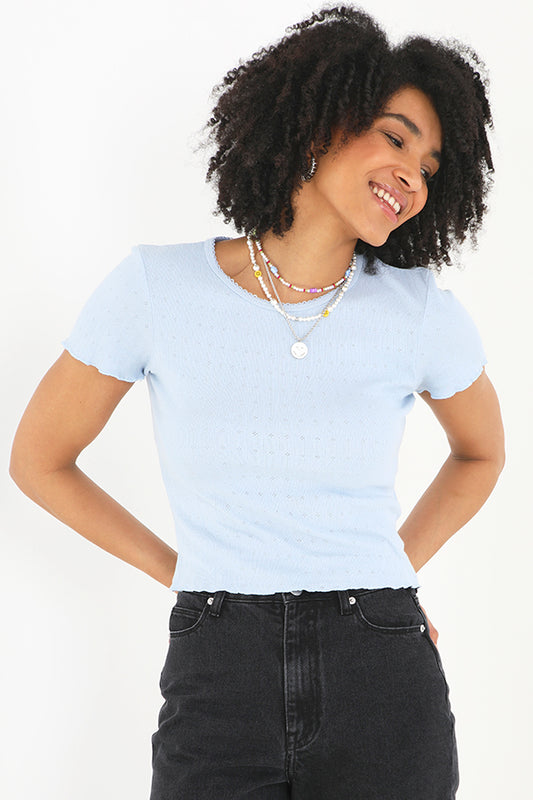 Cropped Lace Detail Lettuce Hem T-Shirt