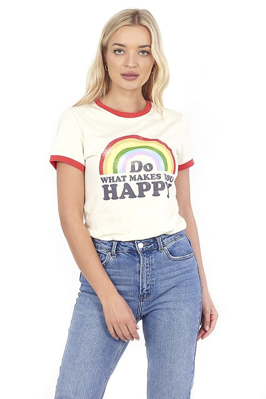 Do What Makes You Happy Slogan Rainbow Print T-Shirt