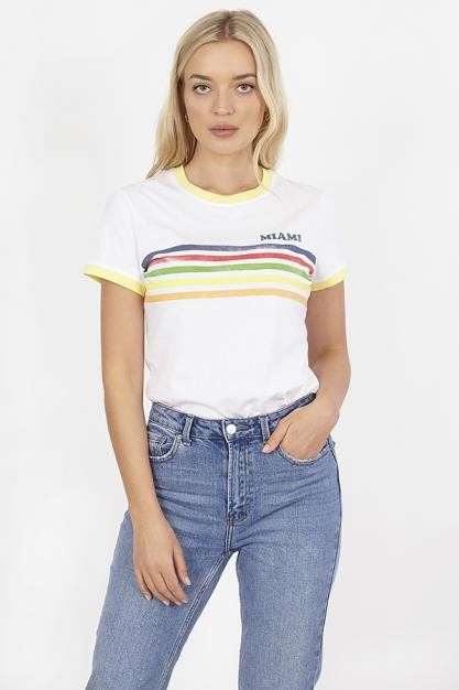 Miami Stripe Print Ringer T-Shirt