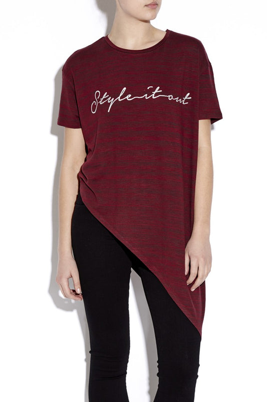 Style Slogan Motif Asymmetric Hem T-Shirt