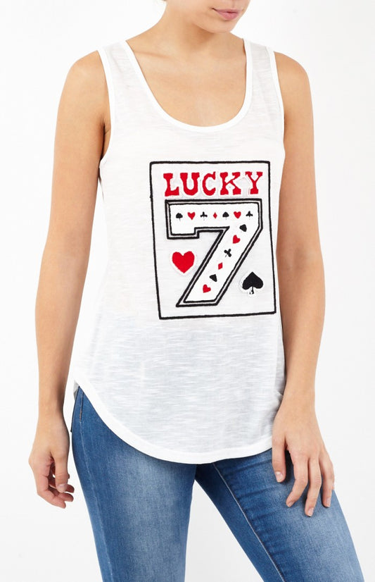 Lucky Casino Embroidery Linen Look Vest Top