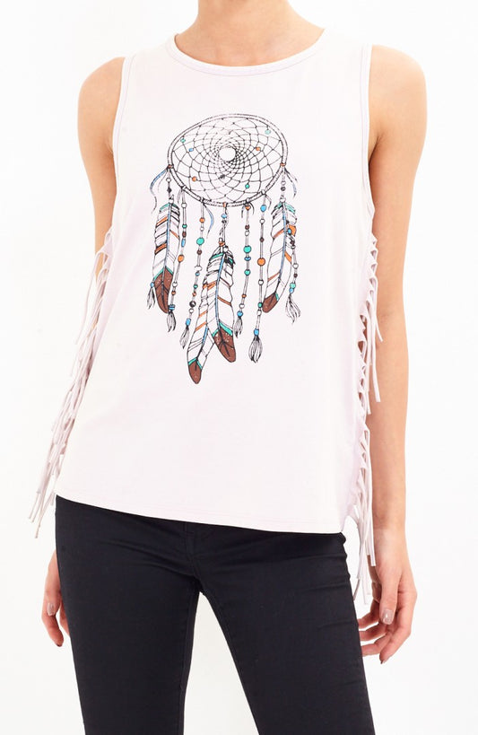 Catch Dreamcatcher Print Fringed Vest Top