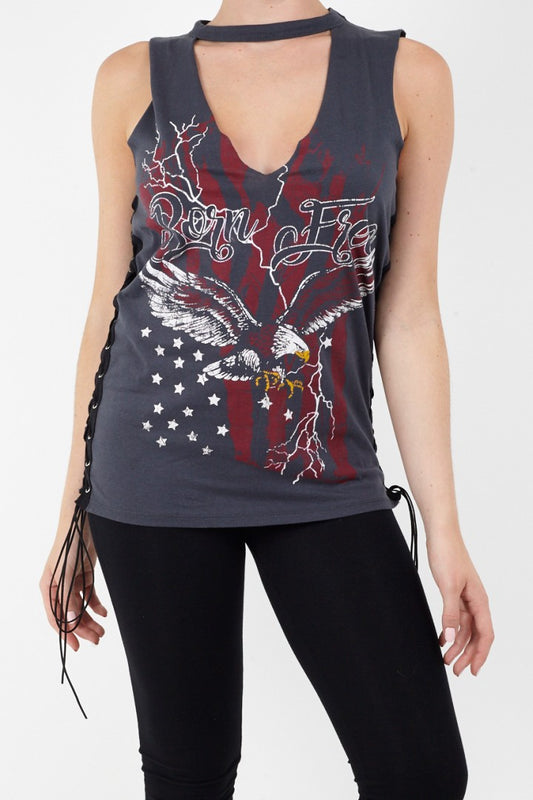 Rock Tie Side Cut Out Choker Vest