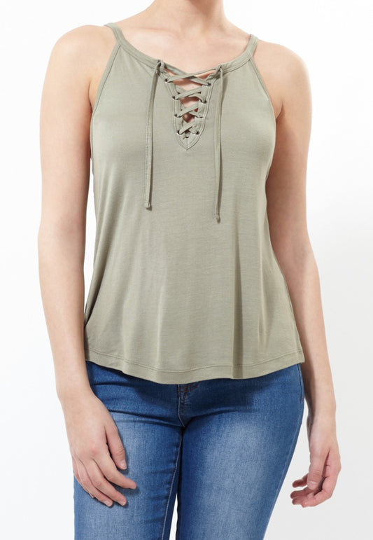 High Laced Neck Strappy Vest