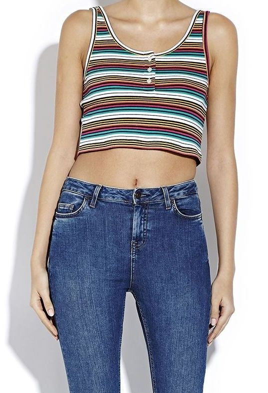Golden Stripe Print Button Down Crop Top