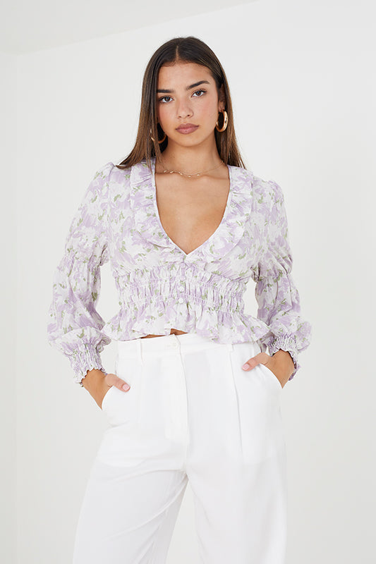 Deep V-Neck Frill Top