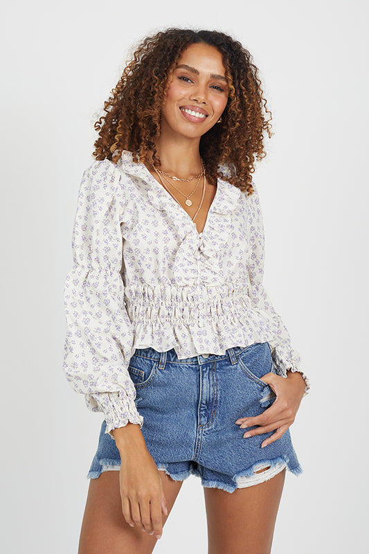 Deep V-Neck Frill Top