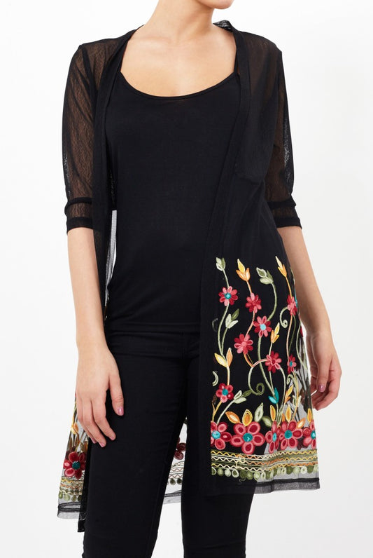 Lora Embroidered Sheer Mesh Kimono