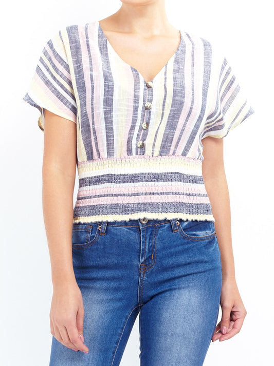 Striped Linen Look V-Neck Top