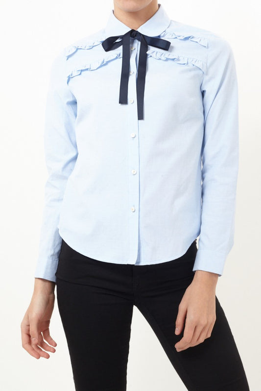 Ruffle Trim Contrast Pussybow Detail Shirt