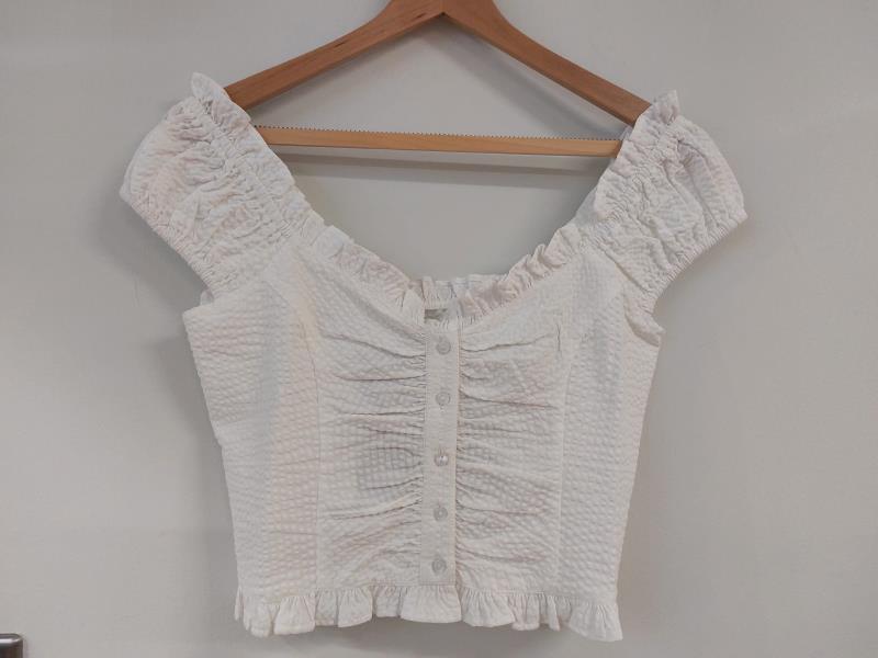Textured Sweetheart Neckline Button Front Corsetted Top