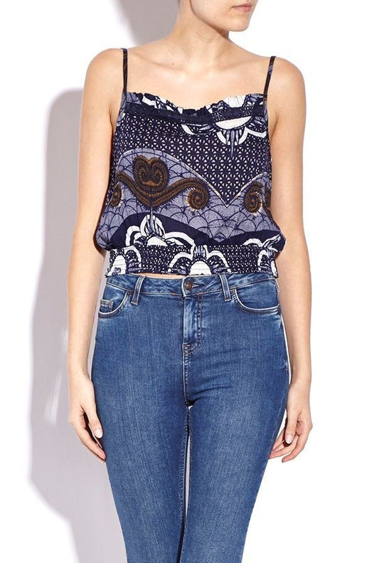 May Printed Shirred Hem Crop Cami Top