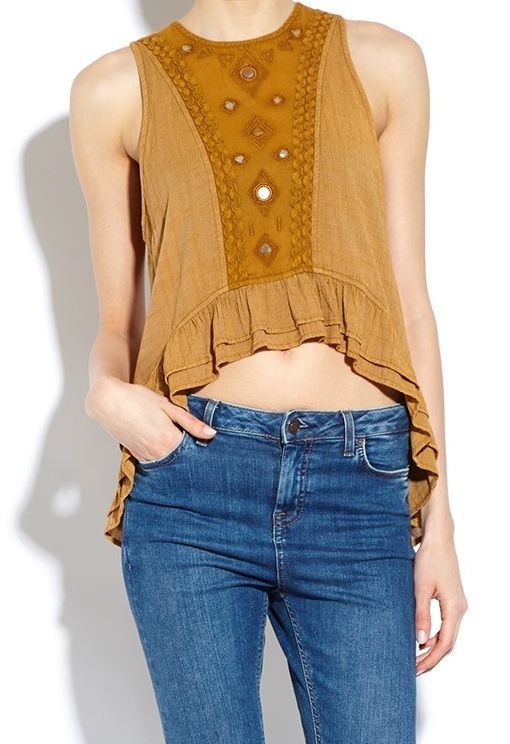 Moore Ruffle Curved Hem High Neck Vest