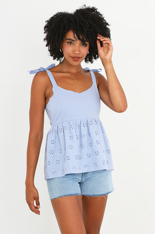 Broderie Design Tie Strap Scoop Neck Vest