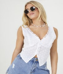 Brave Soul Lace Trim Button Up Vest