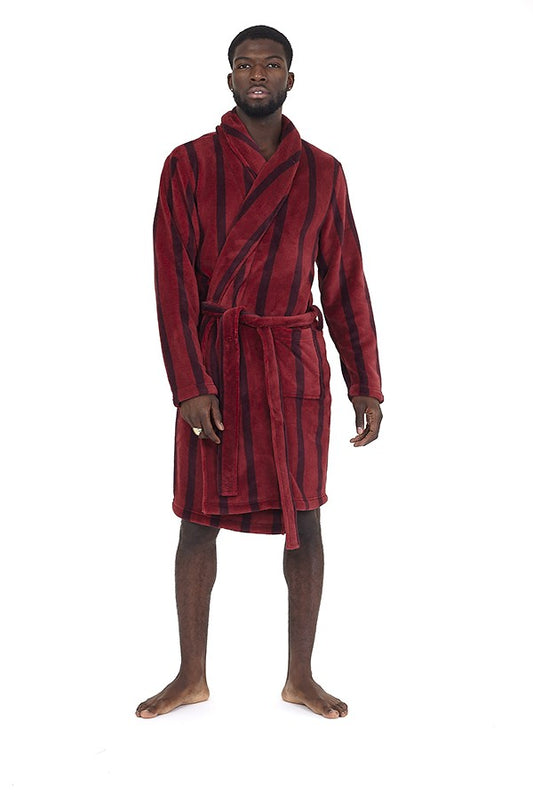 Wine Long Length Striped Dressing Gown