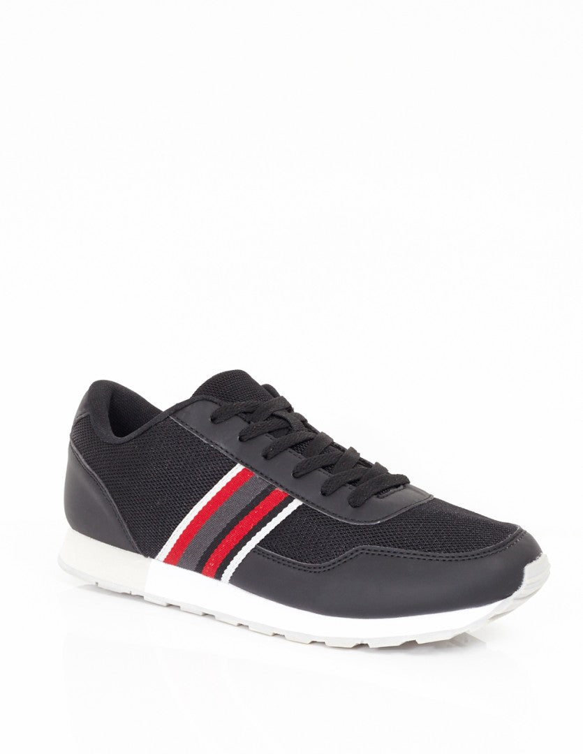 Contrast Tape Detail Black Mesh Trainers