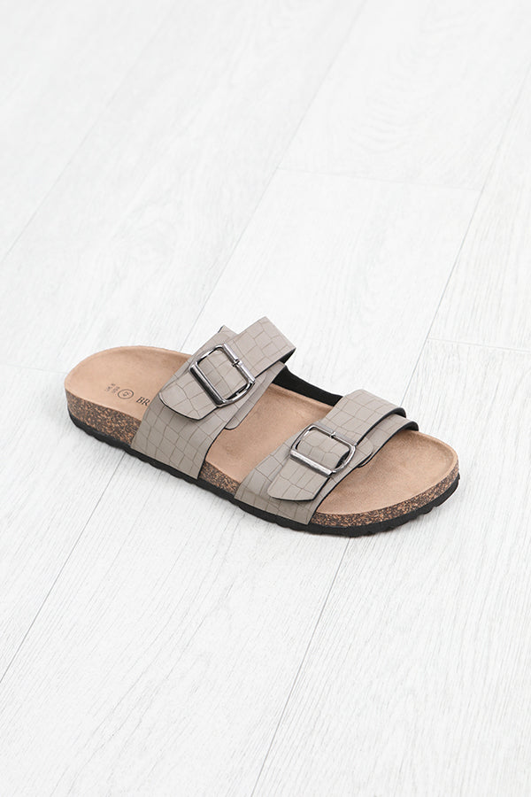 Stone Snake Effect Buckle Strap Detail Cork Sandals